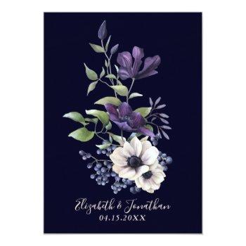 Small Elegant Purple Navy Blue Cream Vintage Floral Invi Back View
