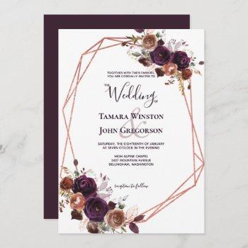 Small Elegant Purple Rose Gold Floral Geometric Wedding Front View