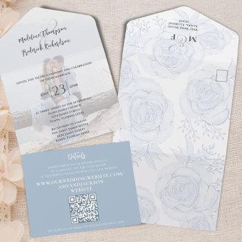 Small Elegant Qr Code Floral Rsvp Online Dusty Blue All In One Front View