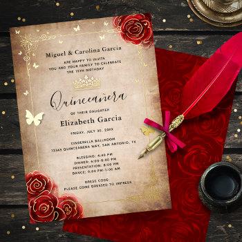 Small Elegant Quinceanera Red Rose Gold Foil Front View