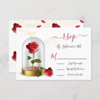 Small Elegant Quinceañera Red Rose Response  Rsvp Front View
