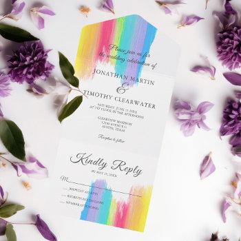 elegant rainbow watercolor gay pride wedding all i all in one invitation
