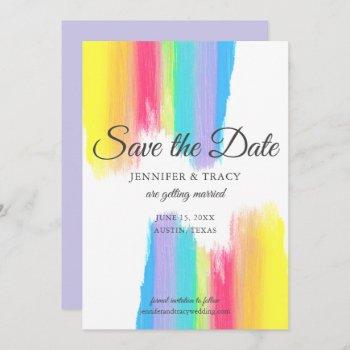 Small Elegant Rainbow Watercolor Lgbtq Wedding Lavendar Save The Date Front View