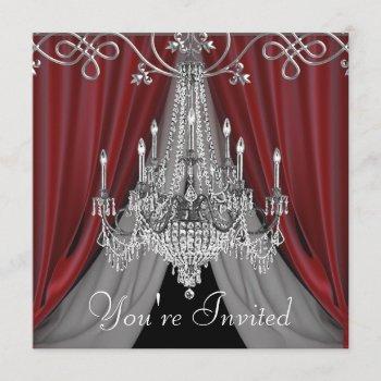 elegant red and black chandelier party invitations