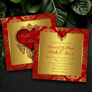 elegant red and gold heart wedding invitations