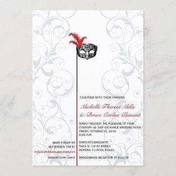 elegant red black masquerade wedding invitations