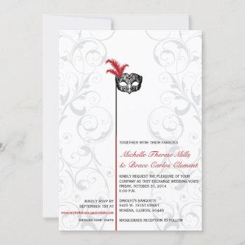 elegant red black masquerade wedding invitations