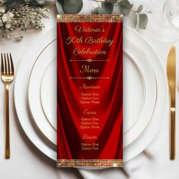 Small Elegant Red Gold Birthday Party Menu Programs Front View