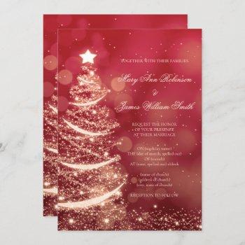 elegant red & gold christmas wedding invitation