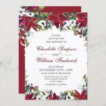 Small Elegant Red Poinsettia Pine Fir Watercolor Wedding Front View