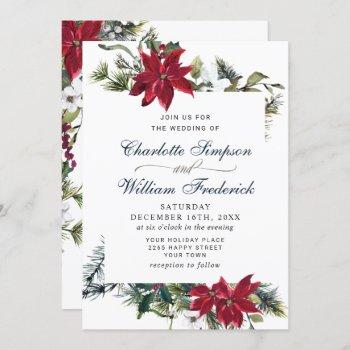 Small Elegant Red Poinsettia Pine Fir Watercolor Wedding Front View