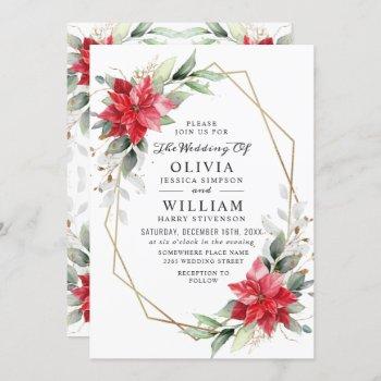 Small Elegant Red Poinsettia Winter Greenery Wedding Front View