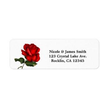 Small Elegant Red Rose Long Stem Floral  Label Front View