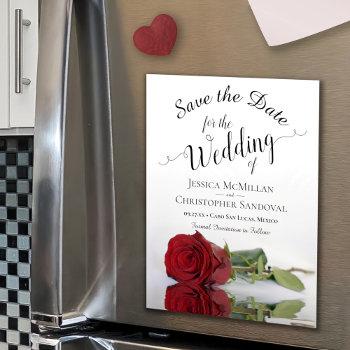Small Elegant Red Rose Reflections Wedding Save The Date Magnetic Front View