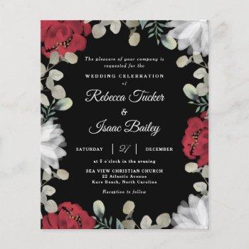 Small Elegant Red White Floral Greenery Wedding Invite Front View