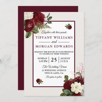 elegant romantic burgundy floral wedding invite