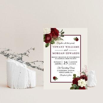 Small Elegant Romantic Burgundy Floral Wedding Invite Front View