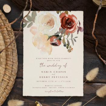elegant romantic fall floral red wedding invitation