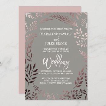 Small Elegant Rose Gold And Gray | Leafy Frame Wedding Front View
