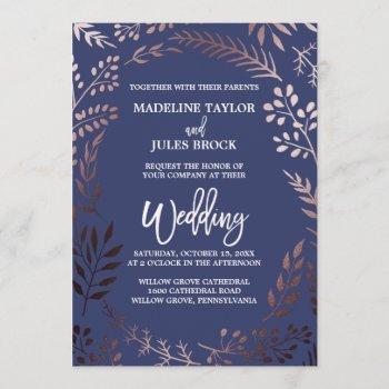 Small Elegant Rose Gold And Navy | Leafy Frame Wedding Front View