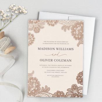 elegant rose gold + blush pink lace wedding real foil invitation