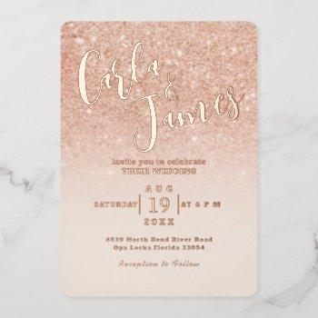 elegant rose gold faux glitter chic wedding foil invitation