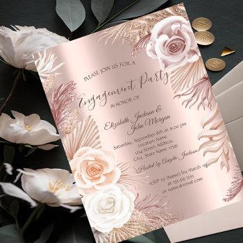 elegant rose gold glitter boho flowers engagement  invitation