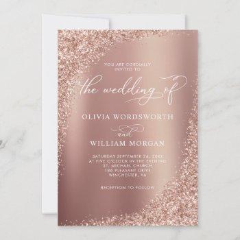 elegant rose gold glitter script wedding invitation