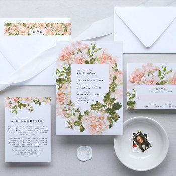 elegant rose romance watercolor wedding invitation
