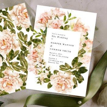 elegant rose romance watercolor wedding invitation