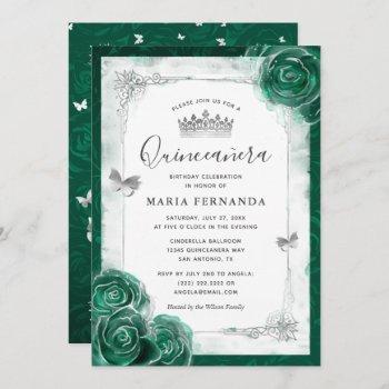Small Elegant Rose Silver Green Quinceanera Front View