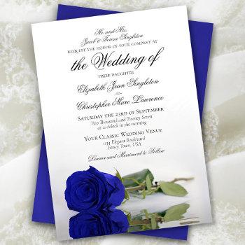 elegant royal blue or cobalt rose formal wedding invitation