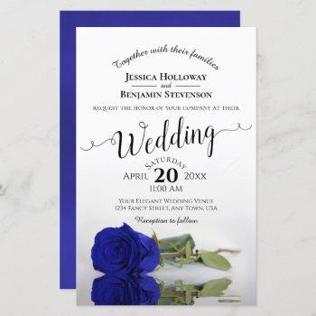 elegant royal blue rose budget wedding invitation
