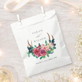 Small Elegant Rustic Boho Floral Stag Antlers Wedding Favor Bag Front View