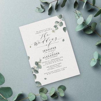 elegant rustic eucalyptus calligraphy wedding  invitation