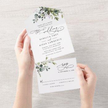 elegant rustic eucalyptus leaves greenery wedding all in one invitation