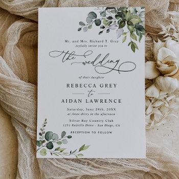 elegant rustic eucalyptus leaves greenery wedding invitation