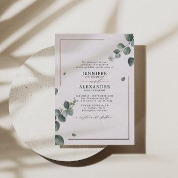 elegant rustic eucalyptus wedding rose gold foil invitation