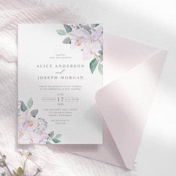 elegant rustic watercolor leaves & orchids wedding invitation