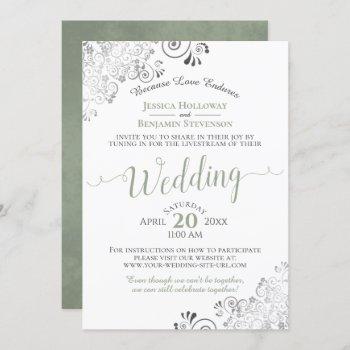 elegant sage green on white wedding livestream invitation