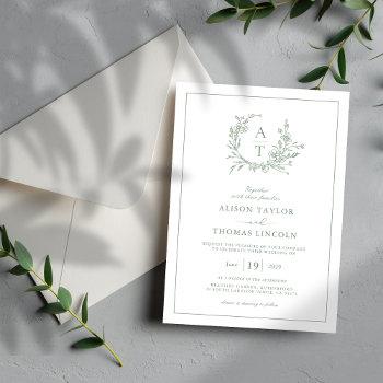 elegant sage green wildflower crest wedding  invitation