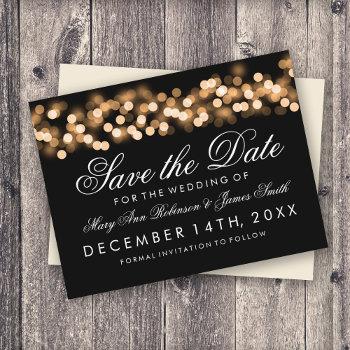 Small Elegant Save The Date Gold Hollywood Glam Announcement Post Front View