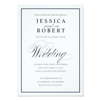 Small Elegant Script And Navy Border Wedding Front View