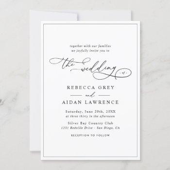 elegant script black and white wedding invitation