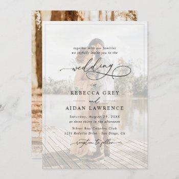 elegant script black & white photo wedding invitation