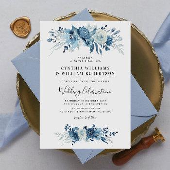Small Elegant Script Blue Floral Wedding Front View