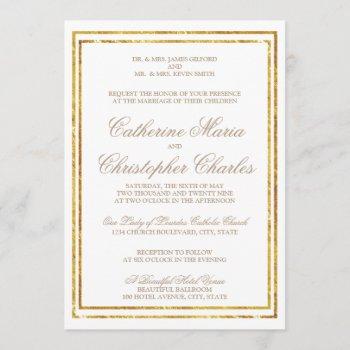 Small Elegant Script Gold Border Wedding Invite Front View