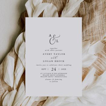 elegant script monogram wedding invitation