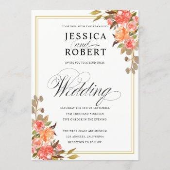 elegant script touch of floral fall wedding invitation