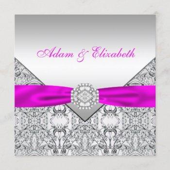 elegant silver and fuchsia wedding invitations